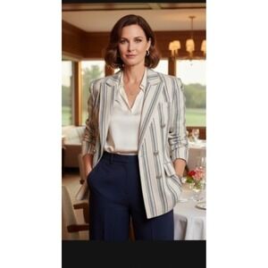 Ralph Lauren Blue Striped Linen Blazer Old World Money Luxury Womens Size 10